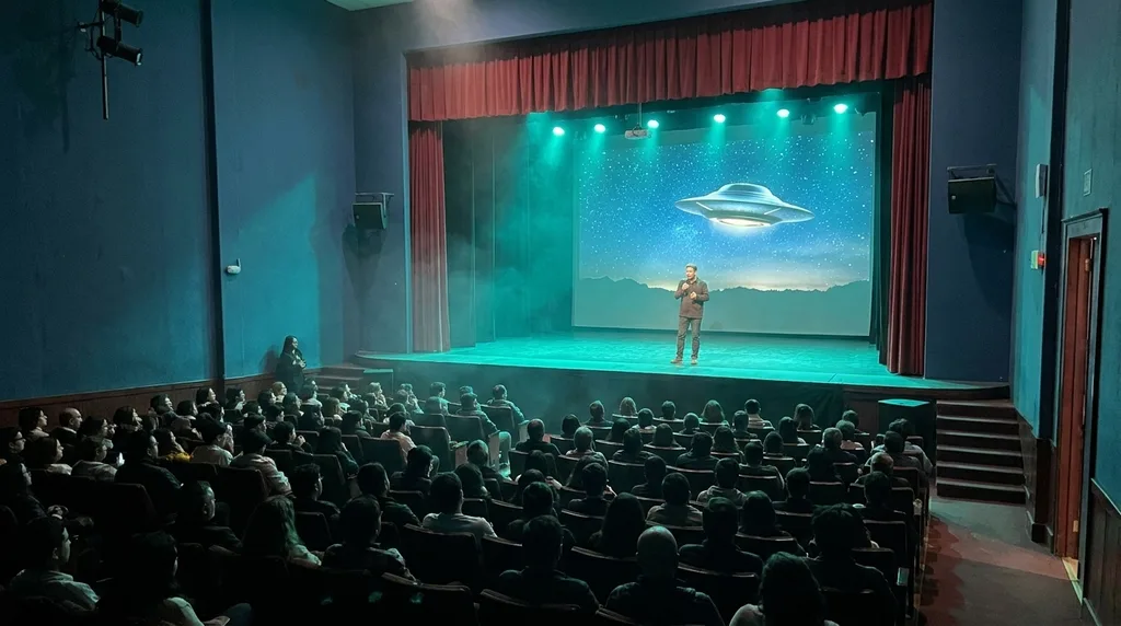 Una noche del World UFO Fest en un teatro lleno